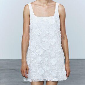 NWT Zara Floral Embroidered White Mini Dress